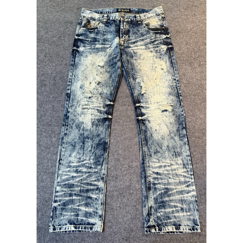 CJ Black Premium Jeans Mens Slim Straight Distressed Acid Wash Blue 34 X 32 - Picture 1 of 7